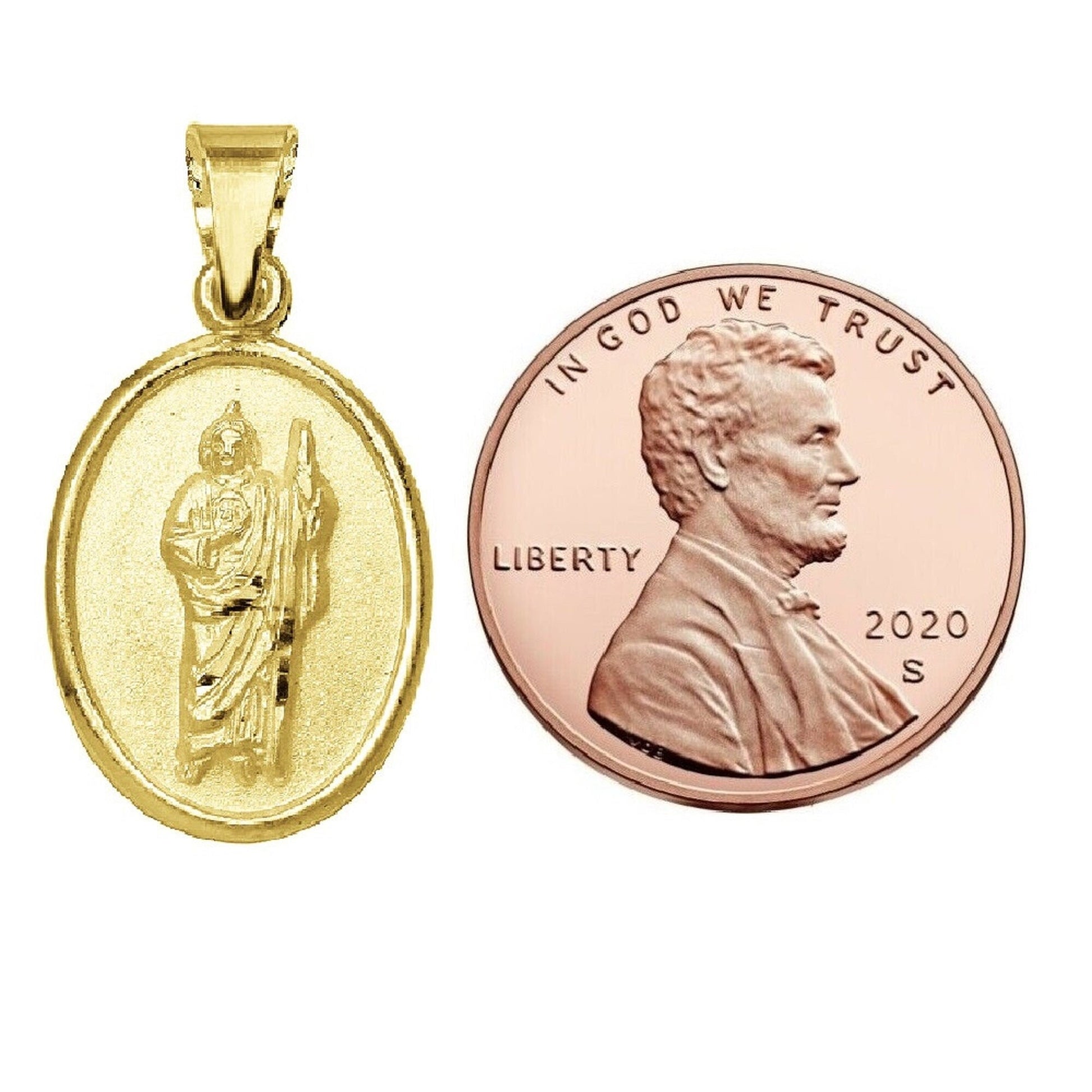 925 Sterling Silver Yellow Gold Plated 1mm Cable Chain Necklace w/ Saint Jude Oval-Shaped Pendant Charm