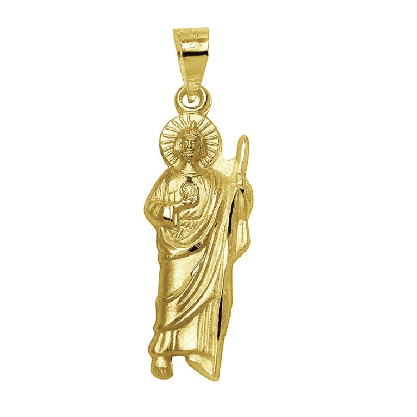 925 Sterling Silver Yellow Gold Plated 1mm Cable Chain Necklace w/ Saint Jude Pendant Charm