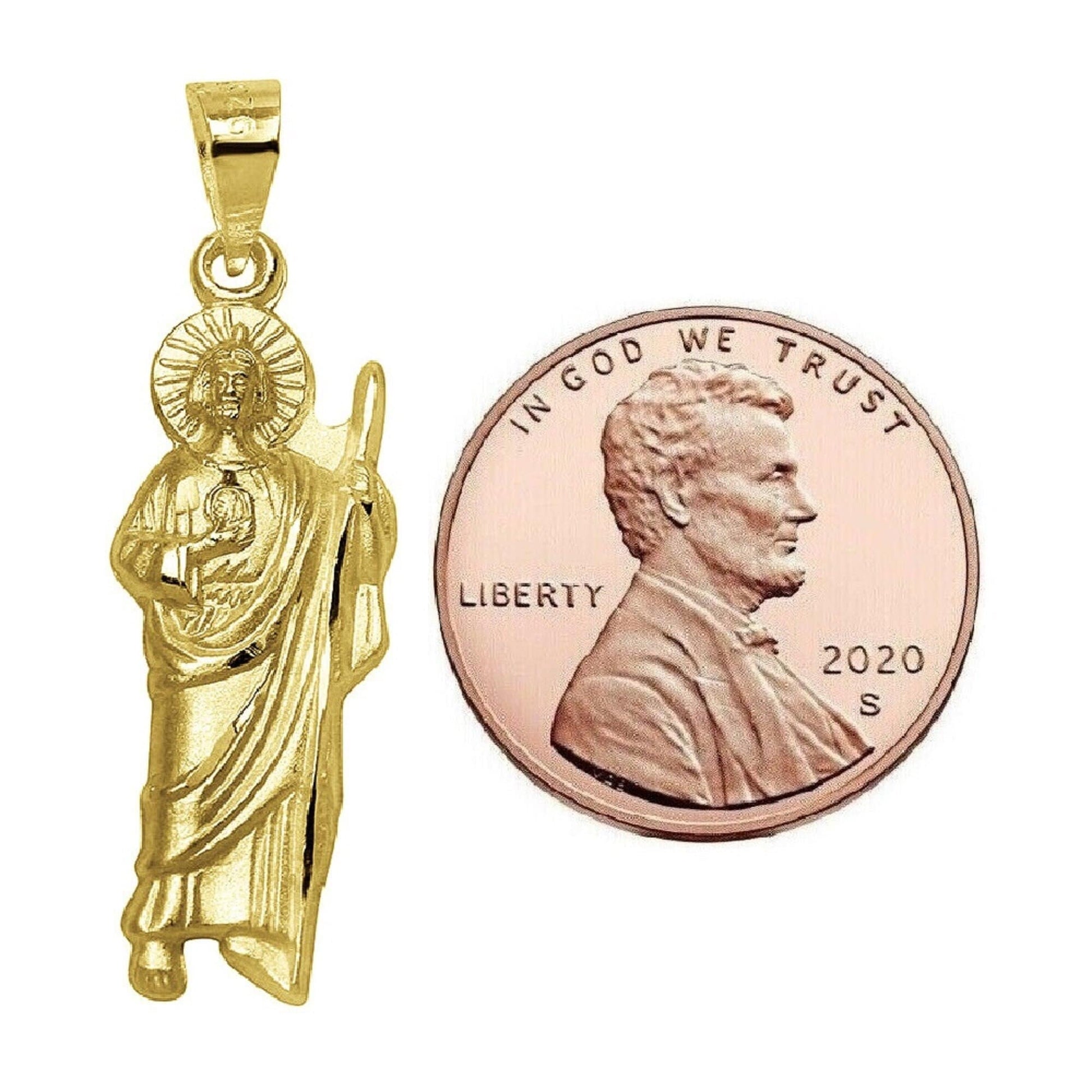 925 Sterling Silver Yellow Gold Plated 1mm Cable Chain Necklace w/ Saint Jude Pendant Charm