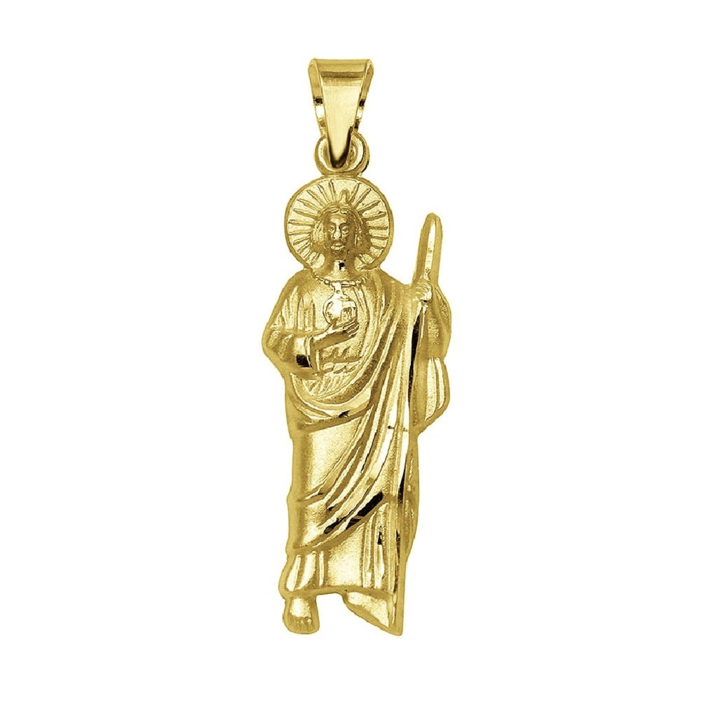 925 Sterling Silver Yellow Gold Plated 1mm Cable Chain Necklace w/ Saint Jude Pendant Charm