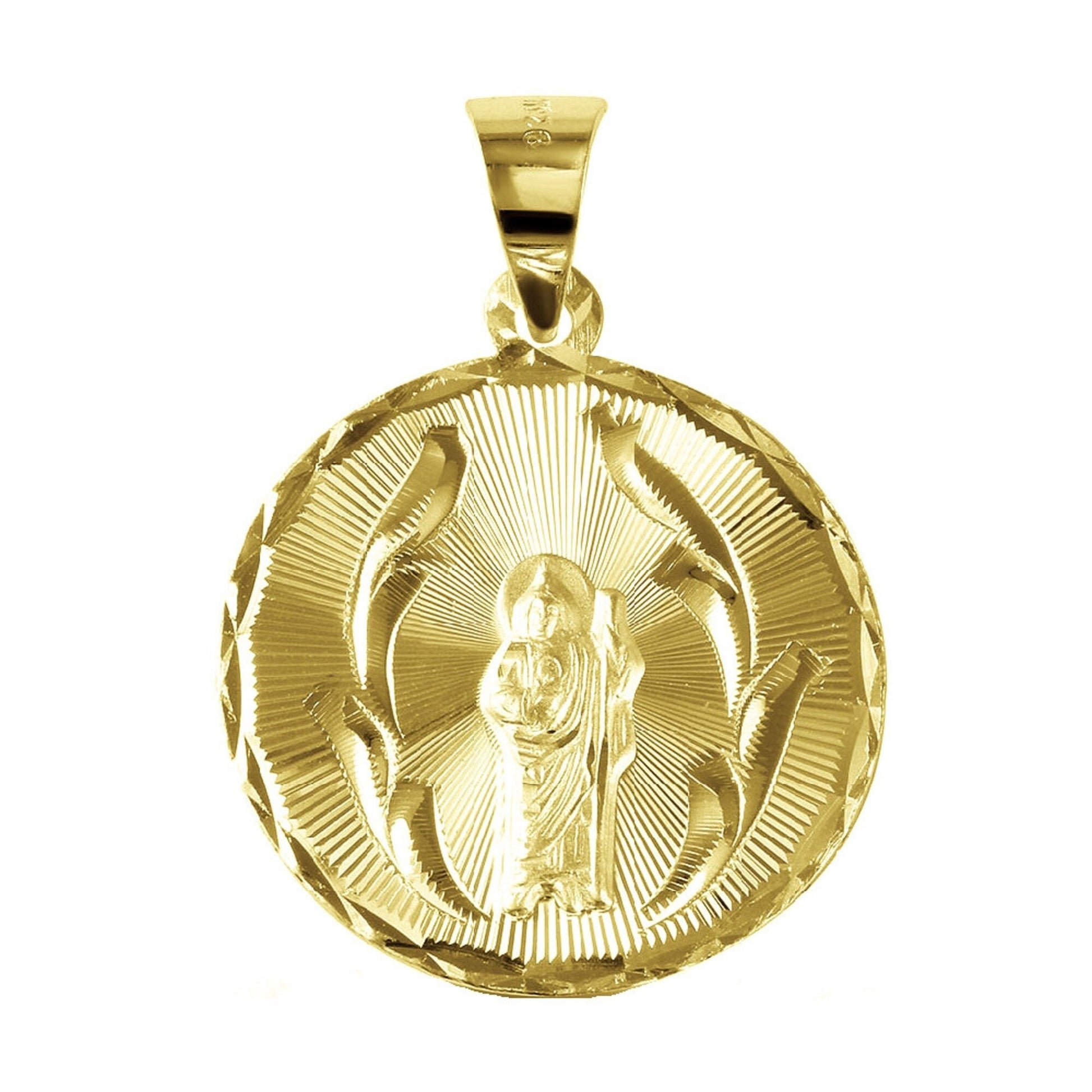 925 Sterling Silver Yellow Gold Plated 1mm Cable Chain Necklace w/ Saint Jude Round-Shaped Pendant