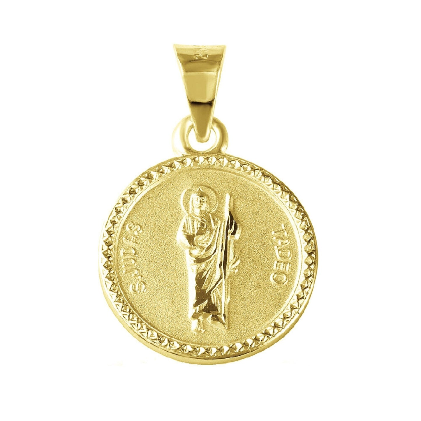 925 Sterling Silver Yellow Gold Plated 1mm Cable Chain Necklace w/ Saint Jude Round-Shaped Pendant Charm