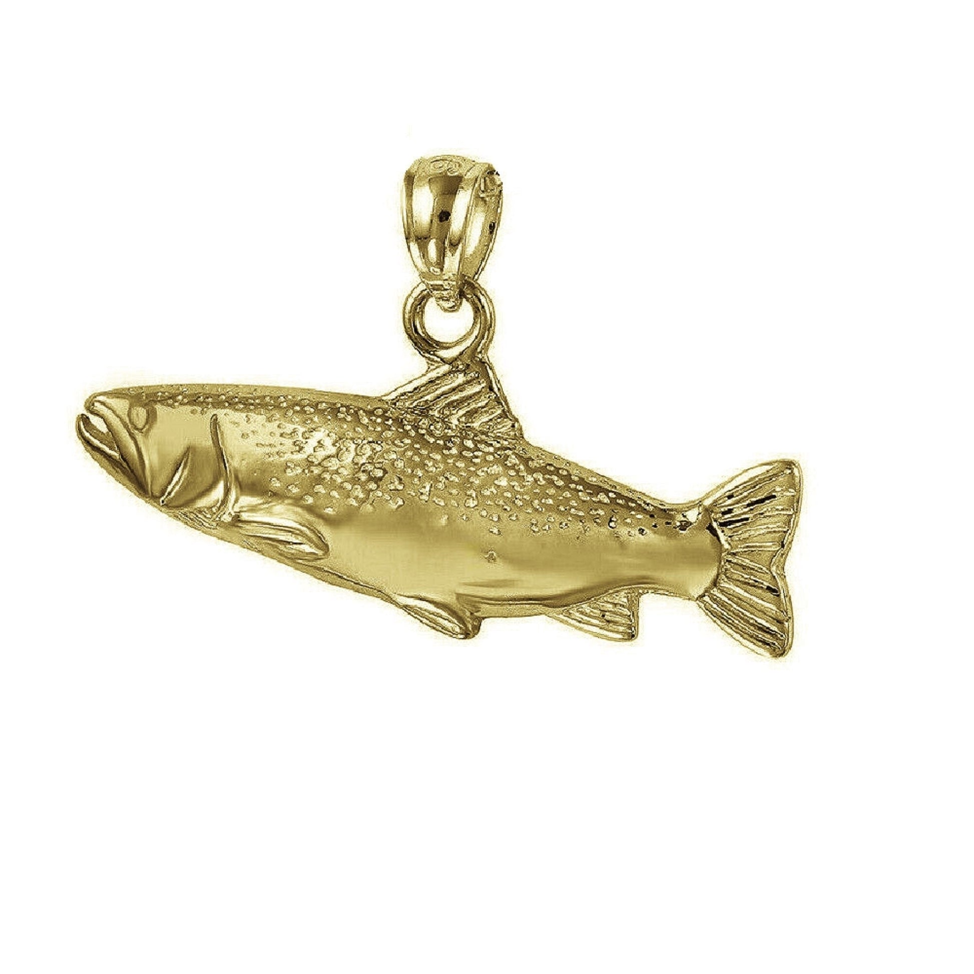 925 Sterling Silver Yellow Gold Plated 1mm Cable Chain Necklace w/ Salmon Fish Pendant Charm