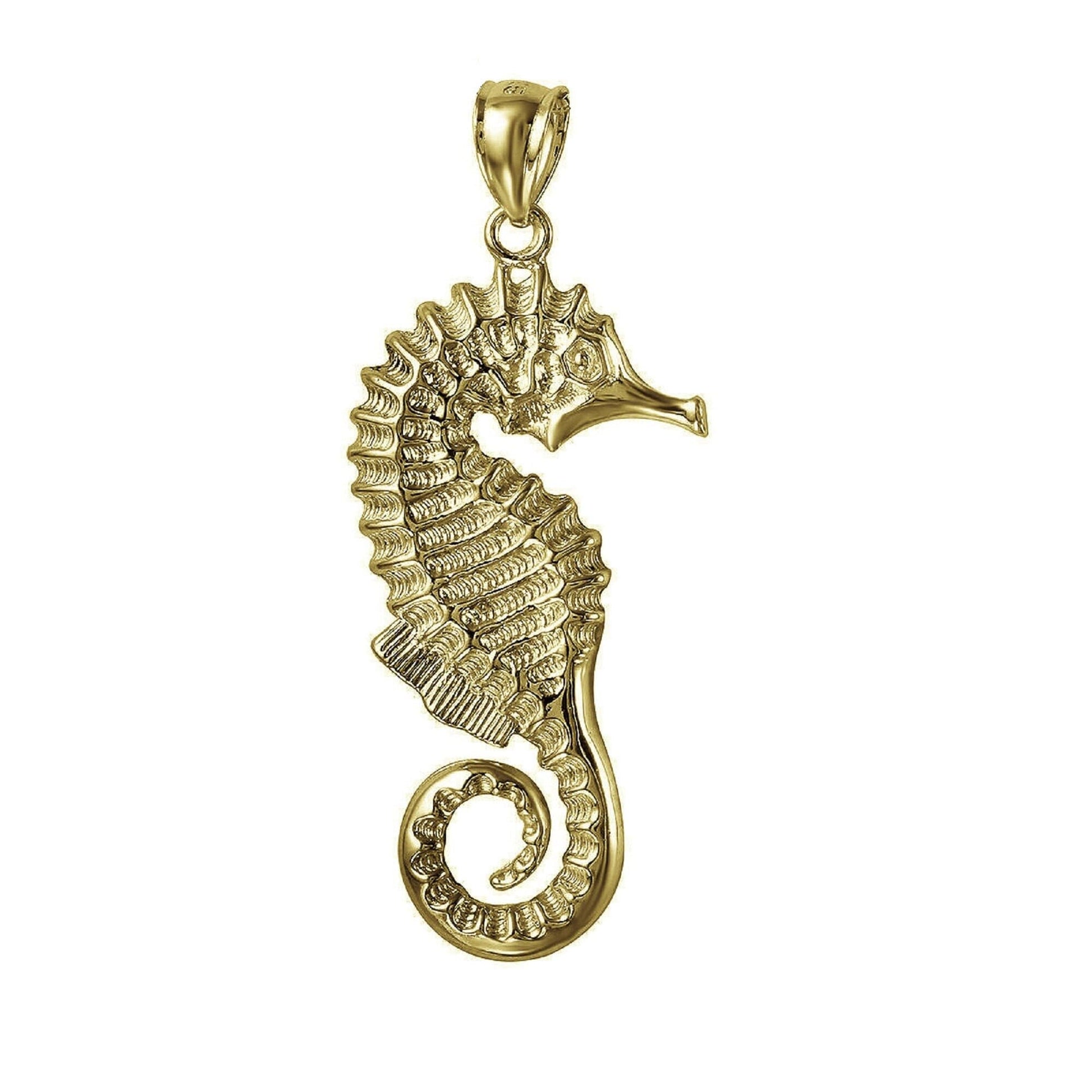 925 Sterling Silver Yellow Gold Plated 1mm Cable Chain Necklace w/ Seahorse Large Pendant