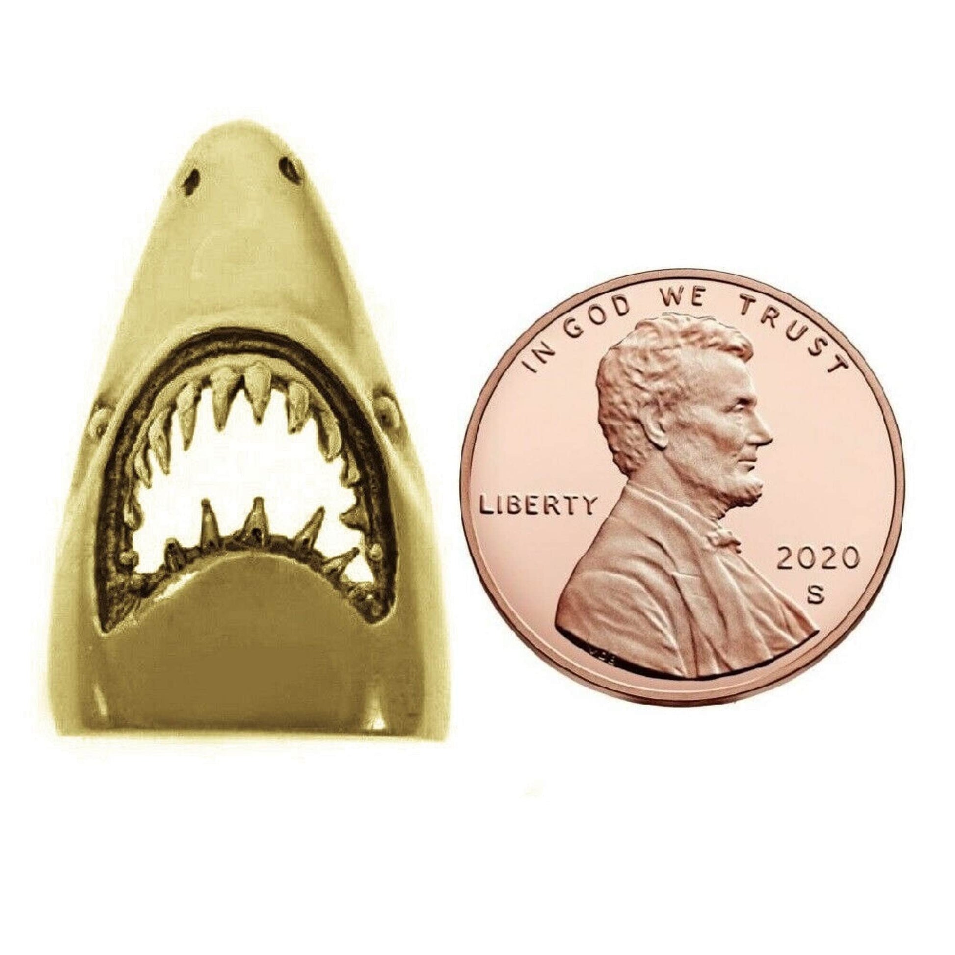 925 Sterling Silver Yellow Gold Plated 1mm Cable Chain Necklace w/ Shark Head Slide Pendant