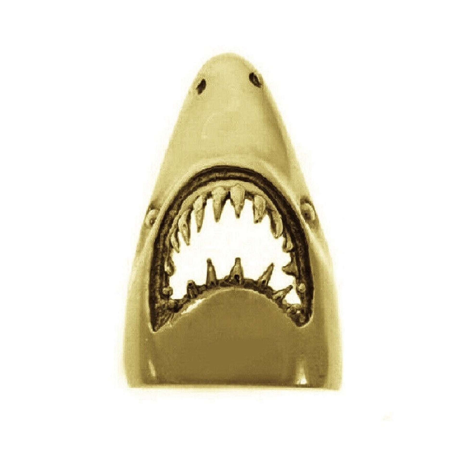 925 Sterling Silver Yellow Gold Plated 1mm Cable Chain Necklace w/ Shark Head Slide Pendant