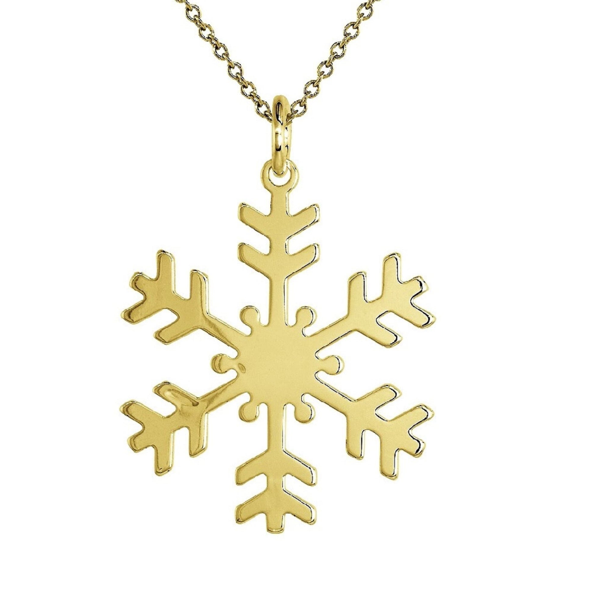 925 Sterling Silver Yellow Gold Plated 1mm Cable Chain Necklace w/ Snowflake Pendant Charm