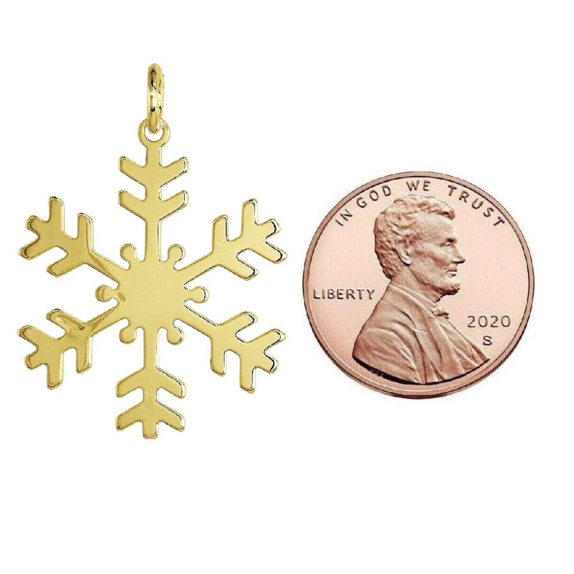 925 Sterling Silver Yellow Gold Plated 1mm Cable Chain Necklace w/ Snowflake Pendant Charm