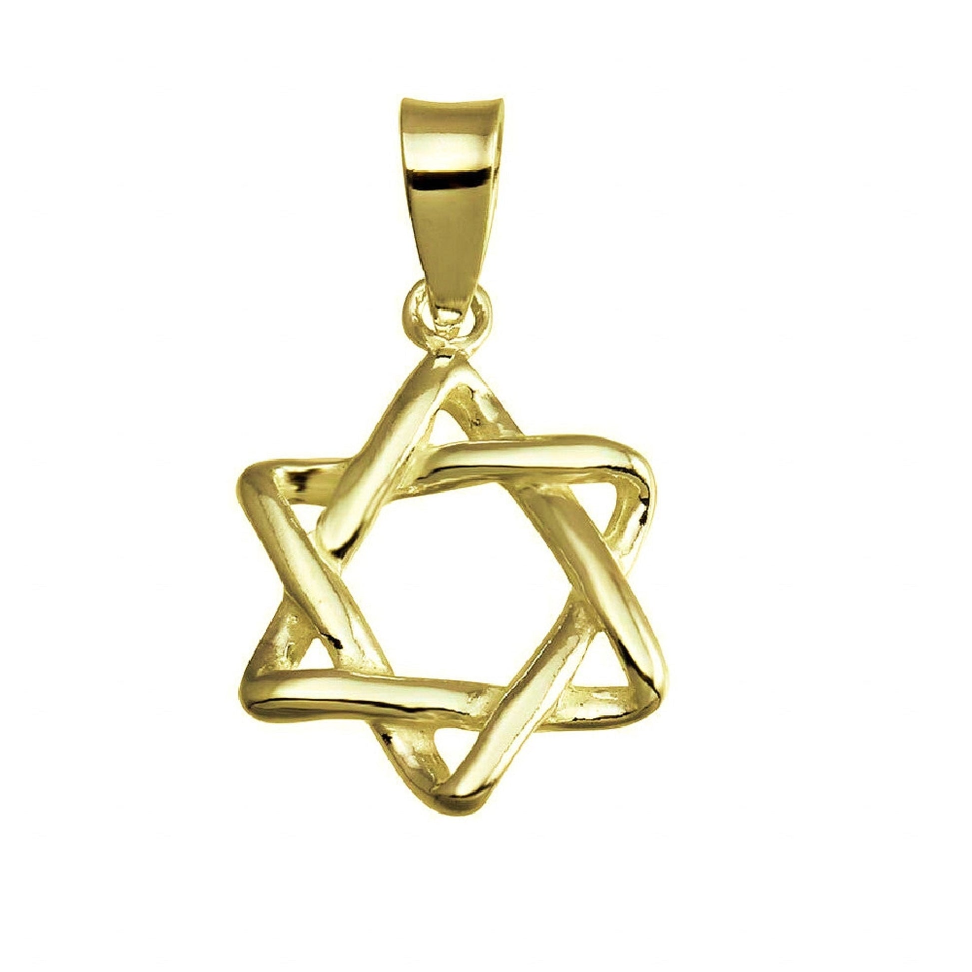 925 Sterling Silver Yellow Gold Plated 1mm Cable Chain Necklace w/ Star of David 3D Pendant Charm