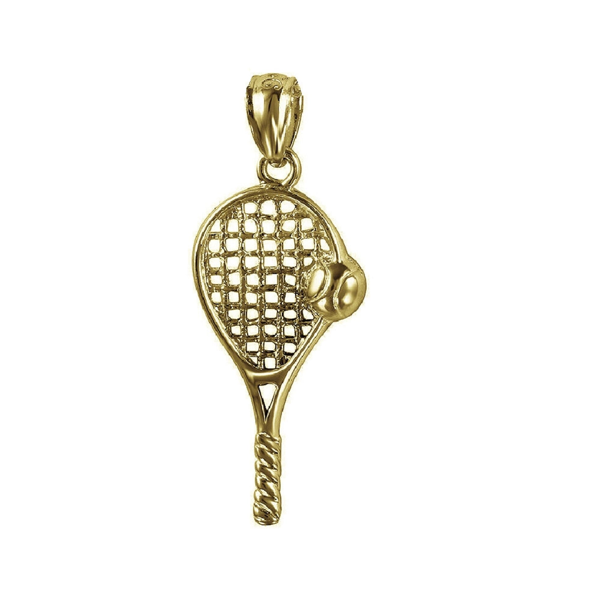 925 Sterling Silver Yellow Gold Plated 1mm Cable Chain Necklace w/ Tennis Racket Ball Pendant Charm