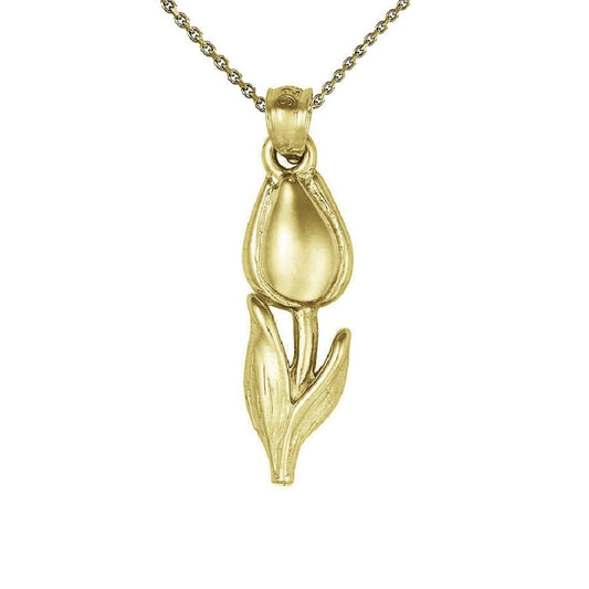 925 Sterling Silver Yellow Gold Plated 1mm Cable Chain Necklace w/ TULIP FLOWER Pendant