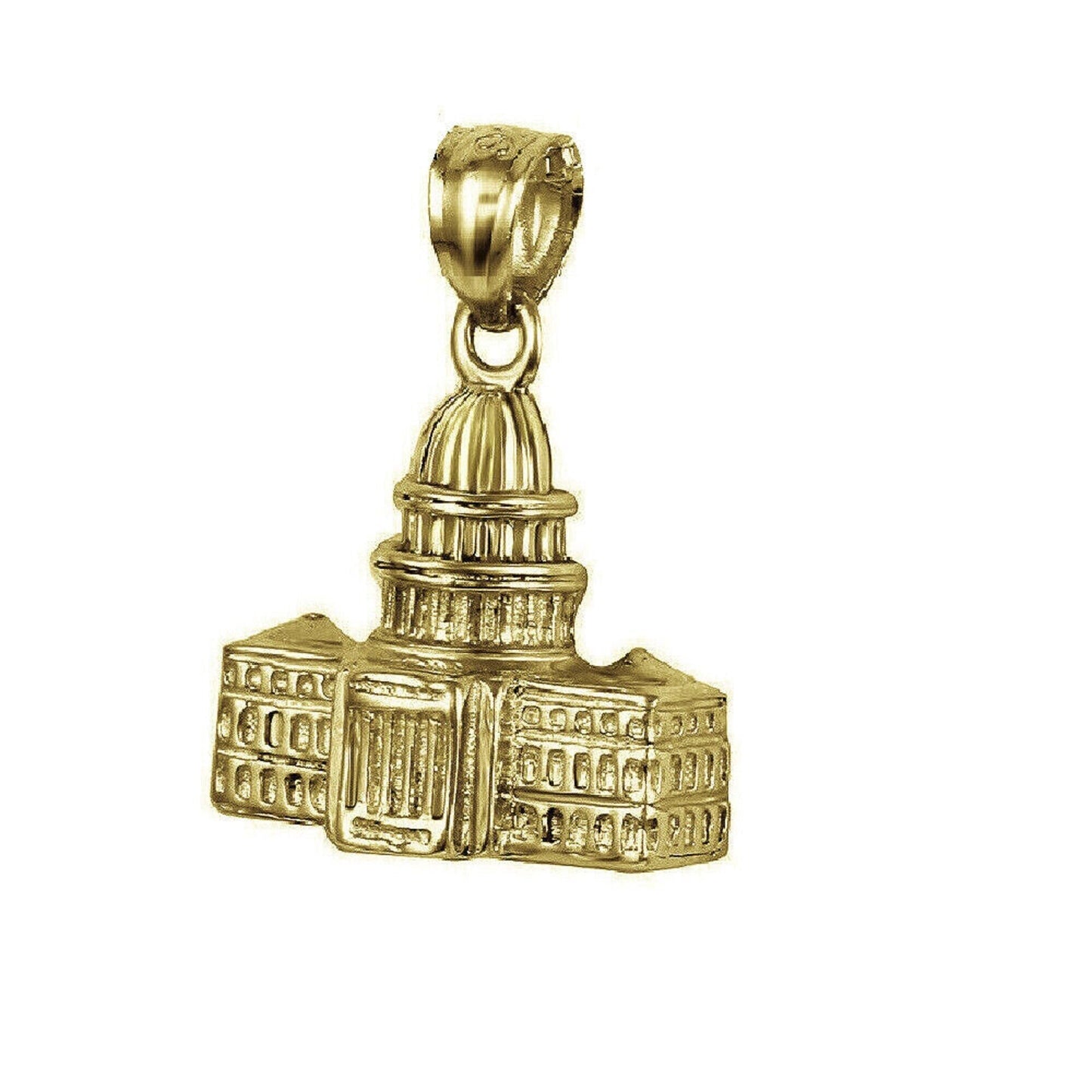 925 Sterling Silver Yellow Gold Plated 1mm Cable Chain Necklace w/ US Capitol Building 3D Pendant Charm