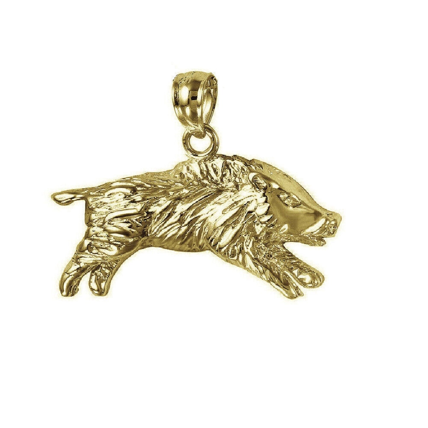 925 Sterling Silver Yellow Gold Plated 1mm Cable Chain Necklace w/ Wild Boar Pendant Charm