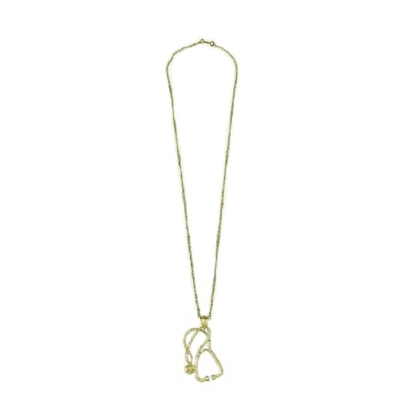 925 Sterling Silver Yellow Gold Plated Necklace w/ Medical Stethoscope 3D Pendant