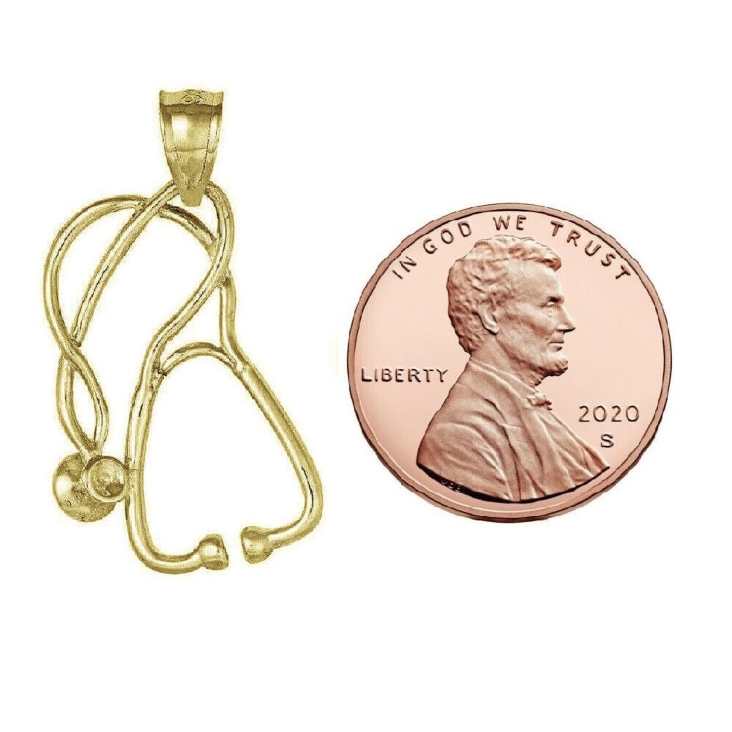 925 Sterling Silver Yellow Gold Plated Necklace w/ Medical Stethoscope 3D Pendant
