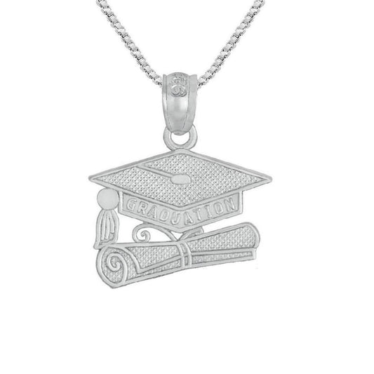 925 Sterling Silver Necklace w/ Graduation Cap Diploma Charm Pendant