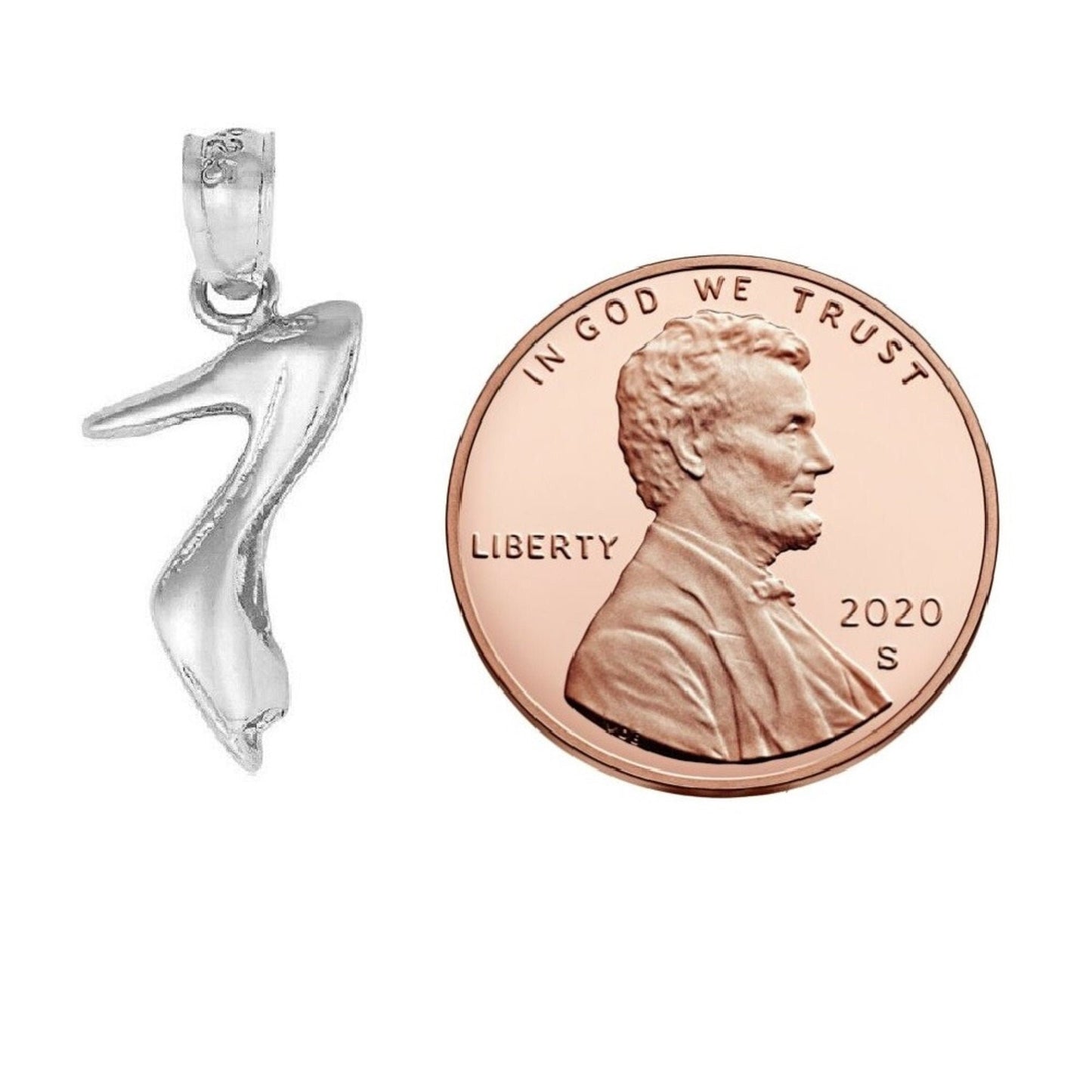 925 Sterling Silver Necklace w/ HIGH HEEL SHOE 3D (3 Dimensional) Charm Pendant