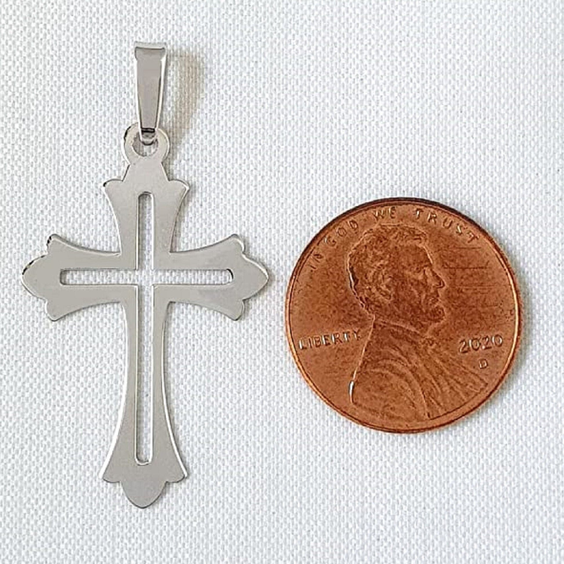 925 Sterling Silver Necklace w/ High Polished Cut-Out Cross Pendant Charm