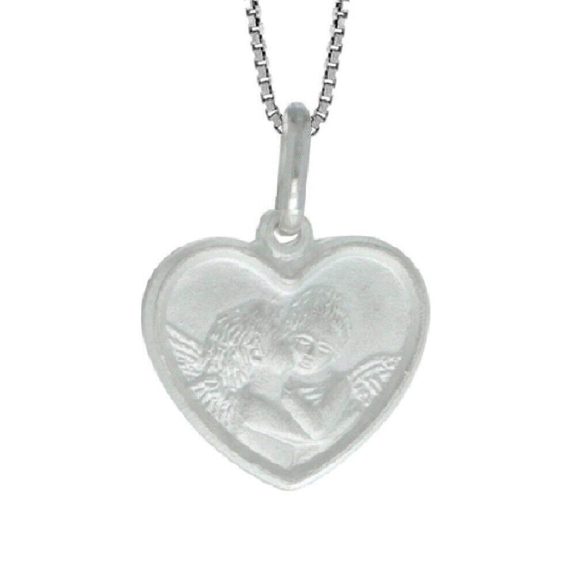 925 Sterling Silver Necklace w/ Kissing Angels Heart Pendant Charm