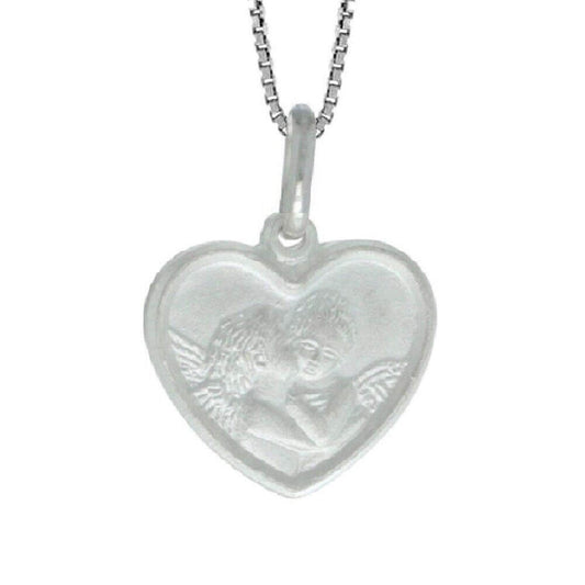 925 Sterling Silver Necklace w/ Kissing Angels Heart Pendant Charm