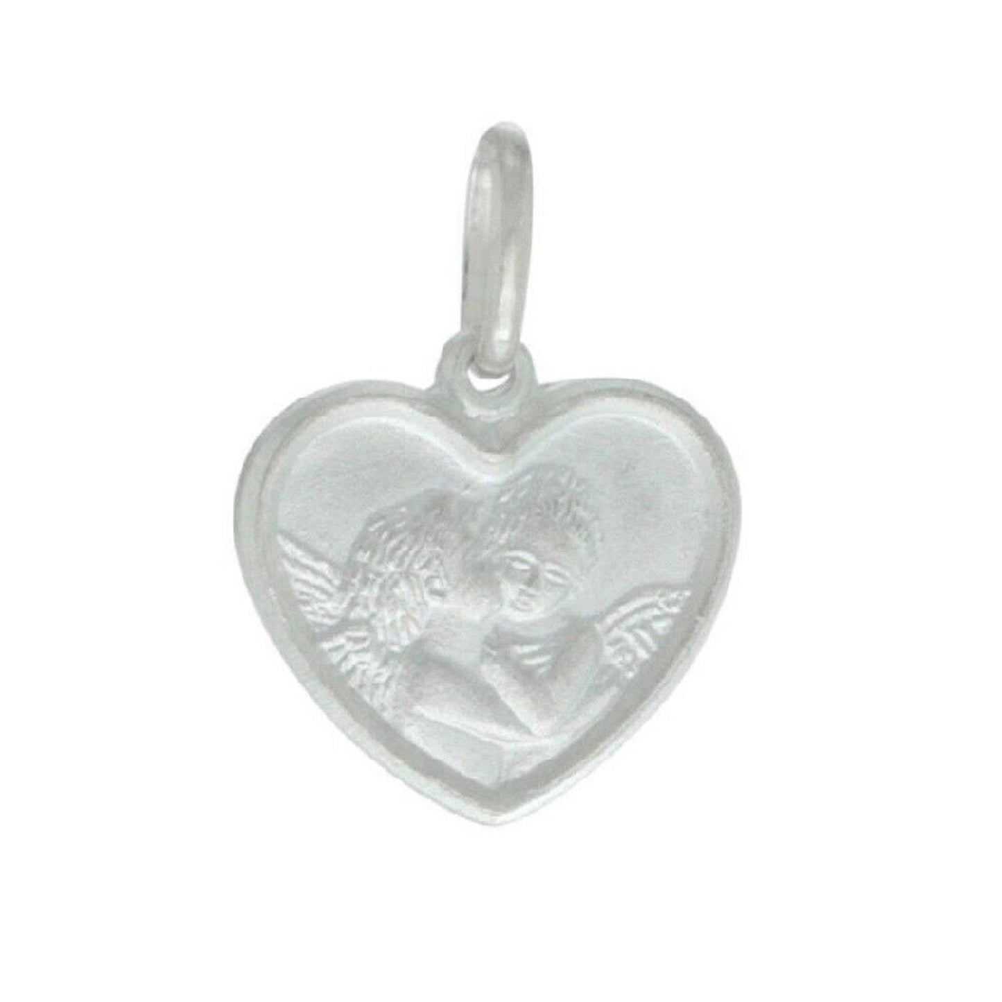 925 Sterling Silver Necklace w/ Kissing Angels Heart Pendant Charm