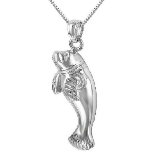 925 Sterling Silver Necklace w/ Manatee Pendant Charm