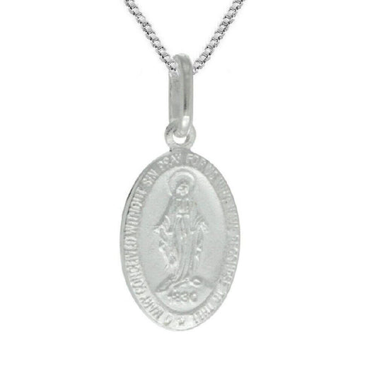 925 Sterling Silver Necklace w/ Miraculous Virgin Mary Pendant Charm
