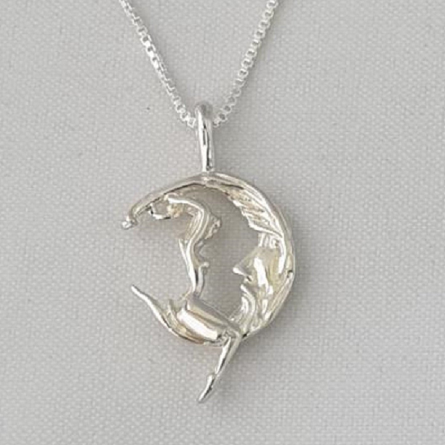 925 Sterling Silver Necklace w/ Moon Rider 3D Pendant Charm