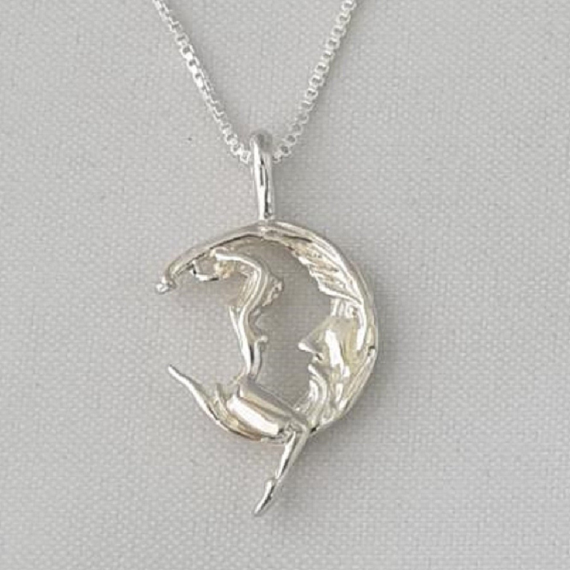 925 Sterling Silver Necklace w/ Moon Rider 3D Pendant Charm