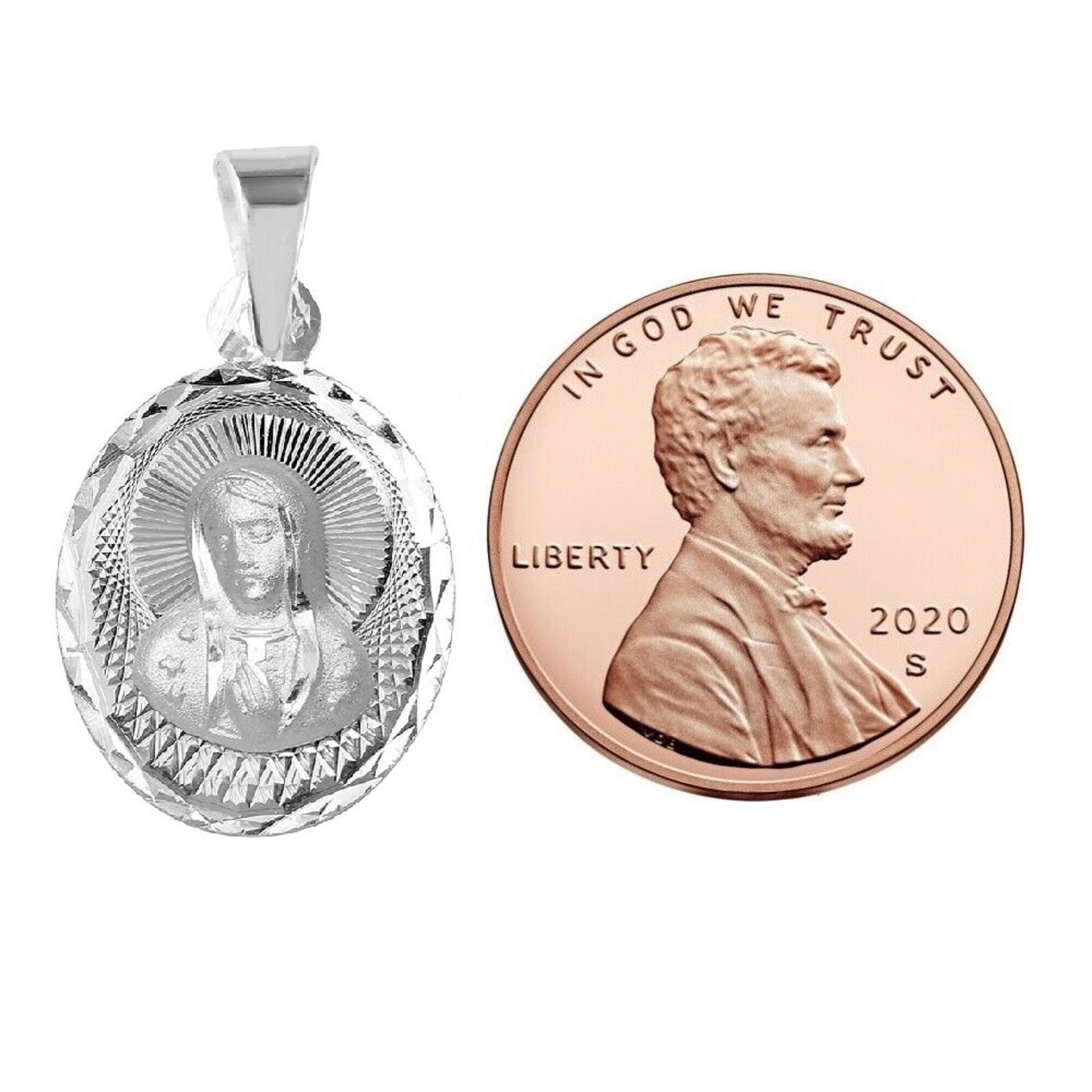 925 Sterling Silver Necklace w/ Our Lady of Guadalupe Oval-Shaped Pendant Charm