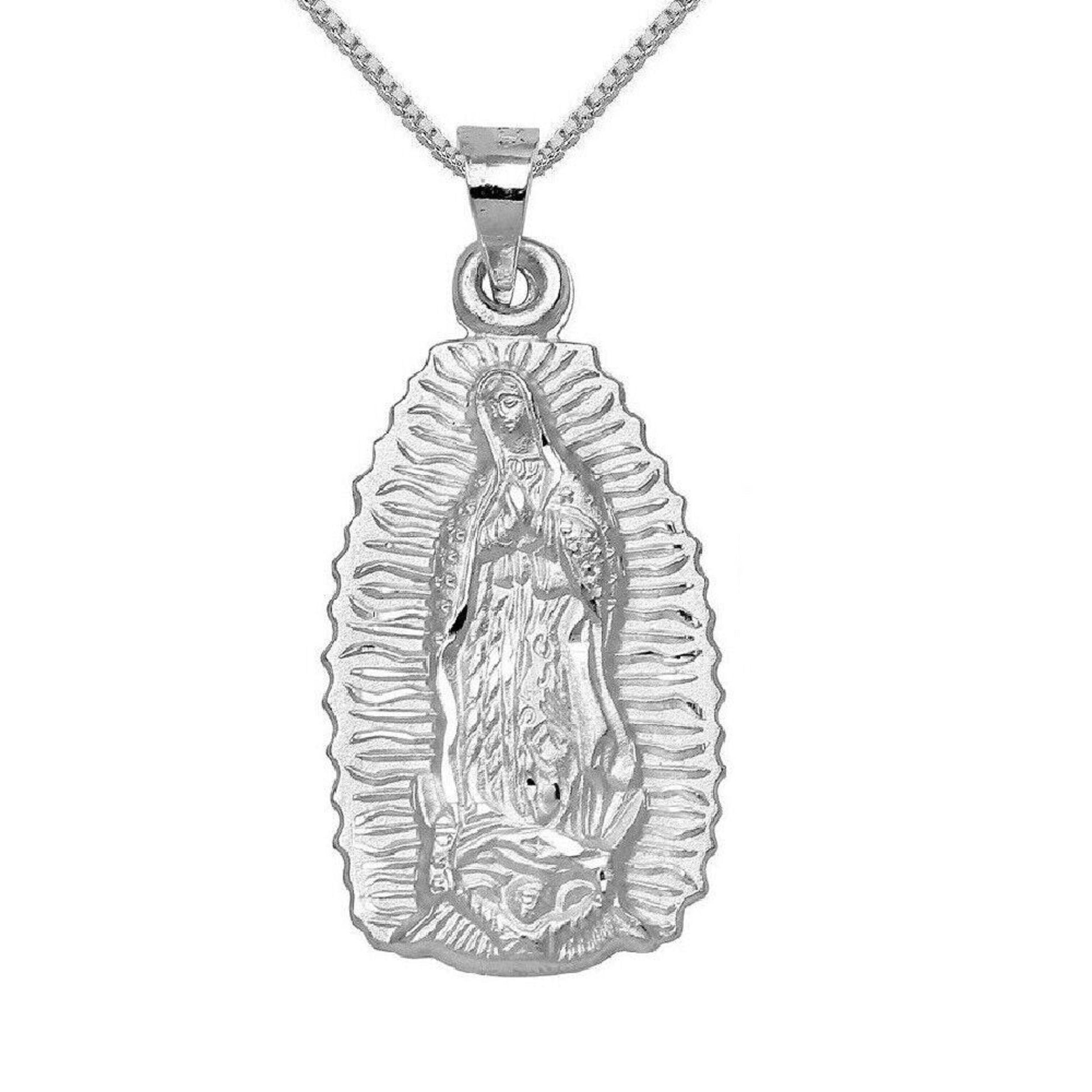 925 Sterling Silver Necklace w/ Our Lady Of Guadalupe Pendant Charm