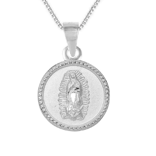 925 Sterling Silver Necklace w/ Our Lady of Guadalupe Round-Shaped Pendant Charm