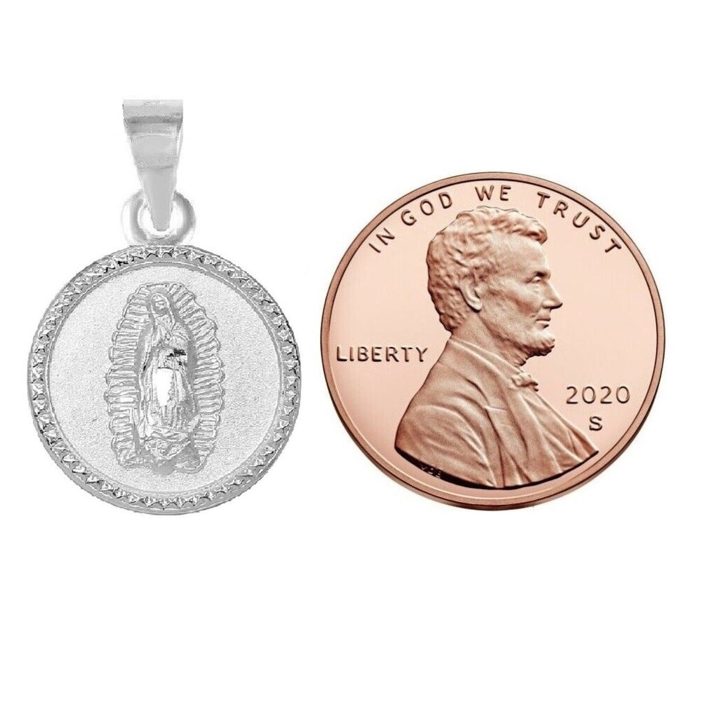 925 Sterling Silver Necklace w/ Our Lady of Guadalupe Round-Shaped Pendant Charm