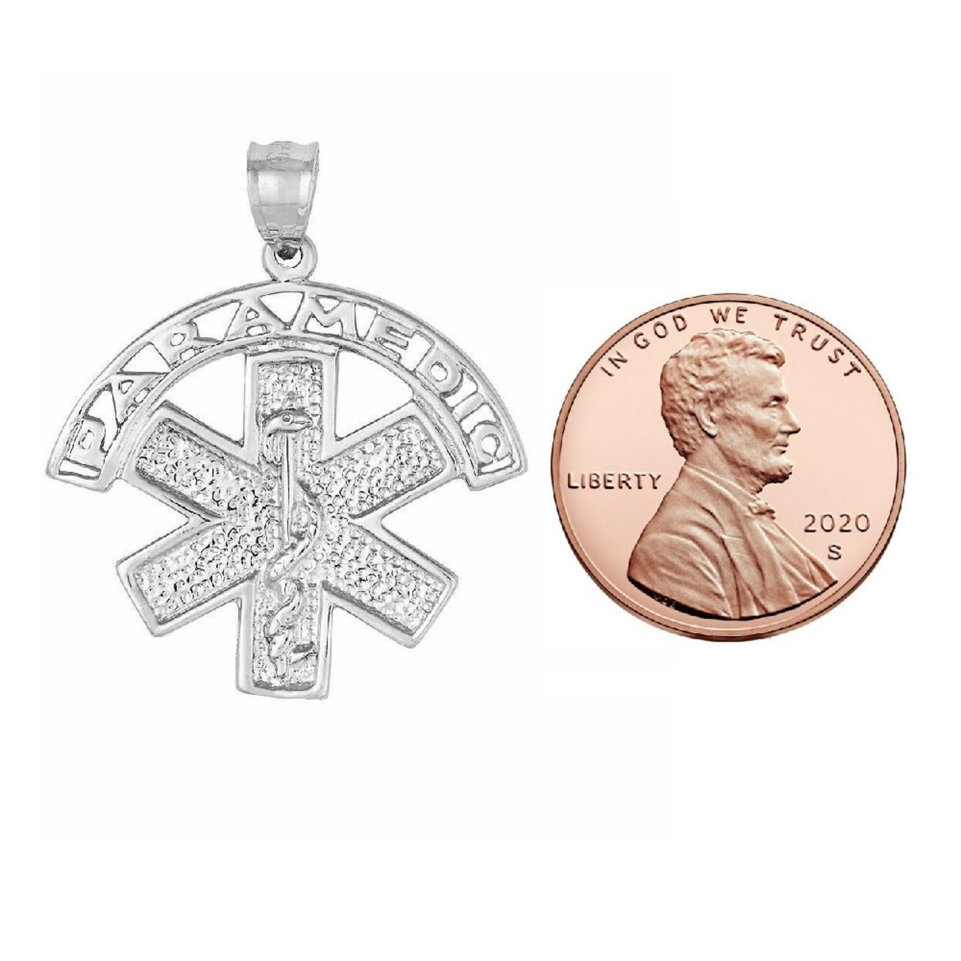 925 Sterling Silver Necklace w/ Paramedic Medical Symbol Pendant Charm