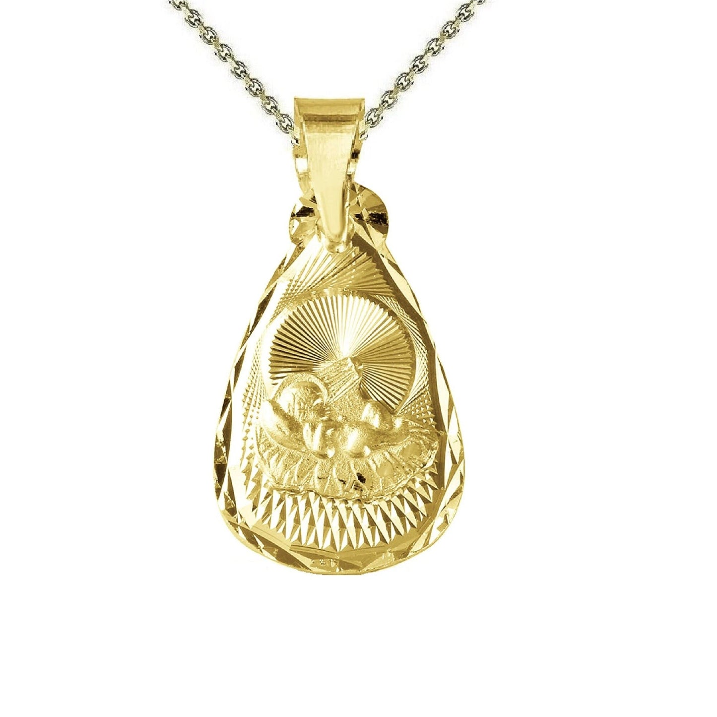 925 Sterling Silver Yellow Gold Plated 1mm Cable Chain Necklace w/ Baptism Teardrop Shape Pendant Charm
