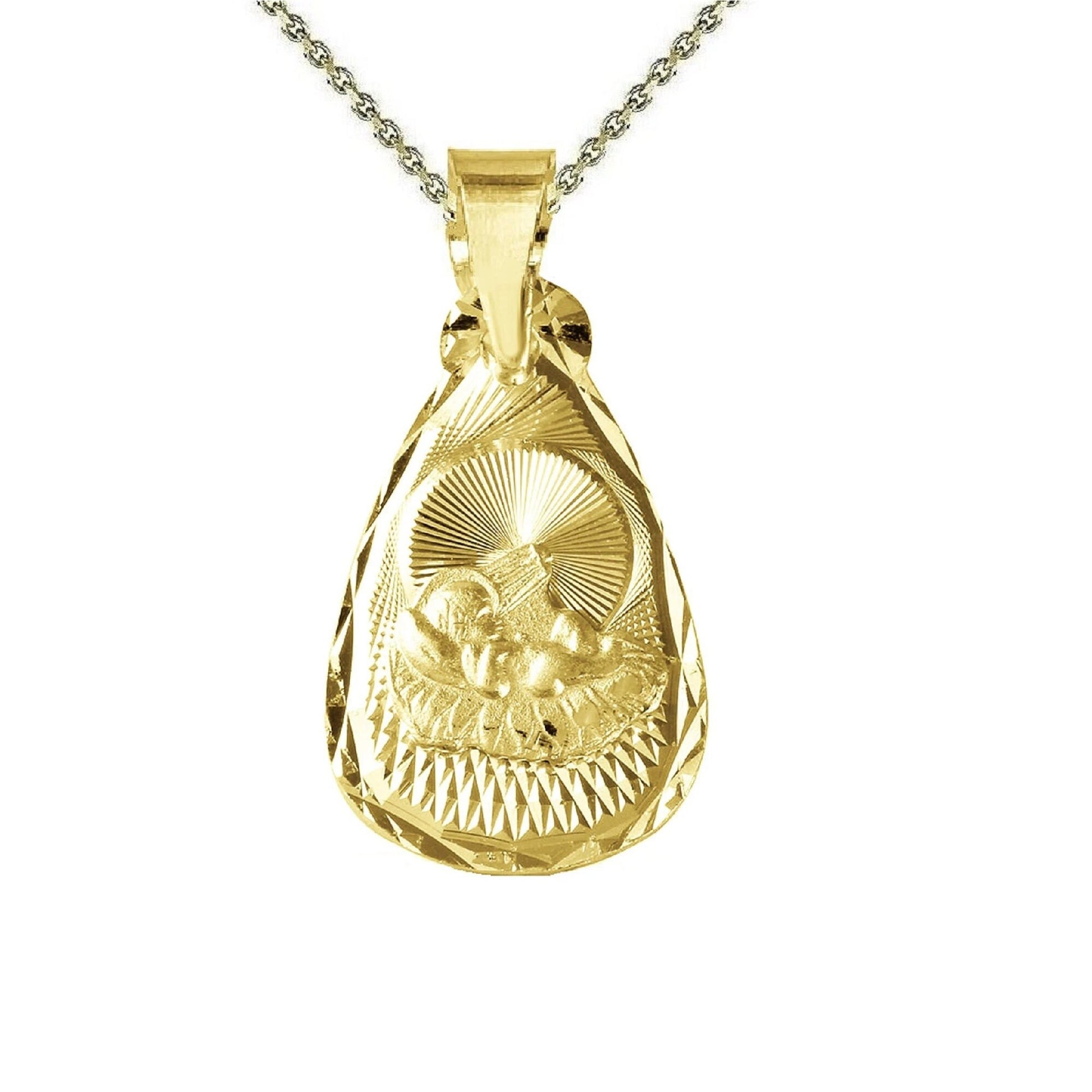 925 Sterling Silver Yellow Gold Plated 1mm Cable Chain Necklace w/ Baptism Teardrop Shape Pendant Charm