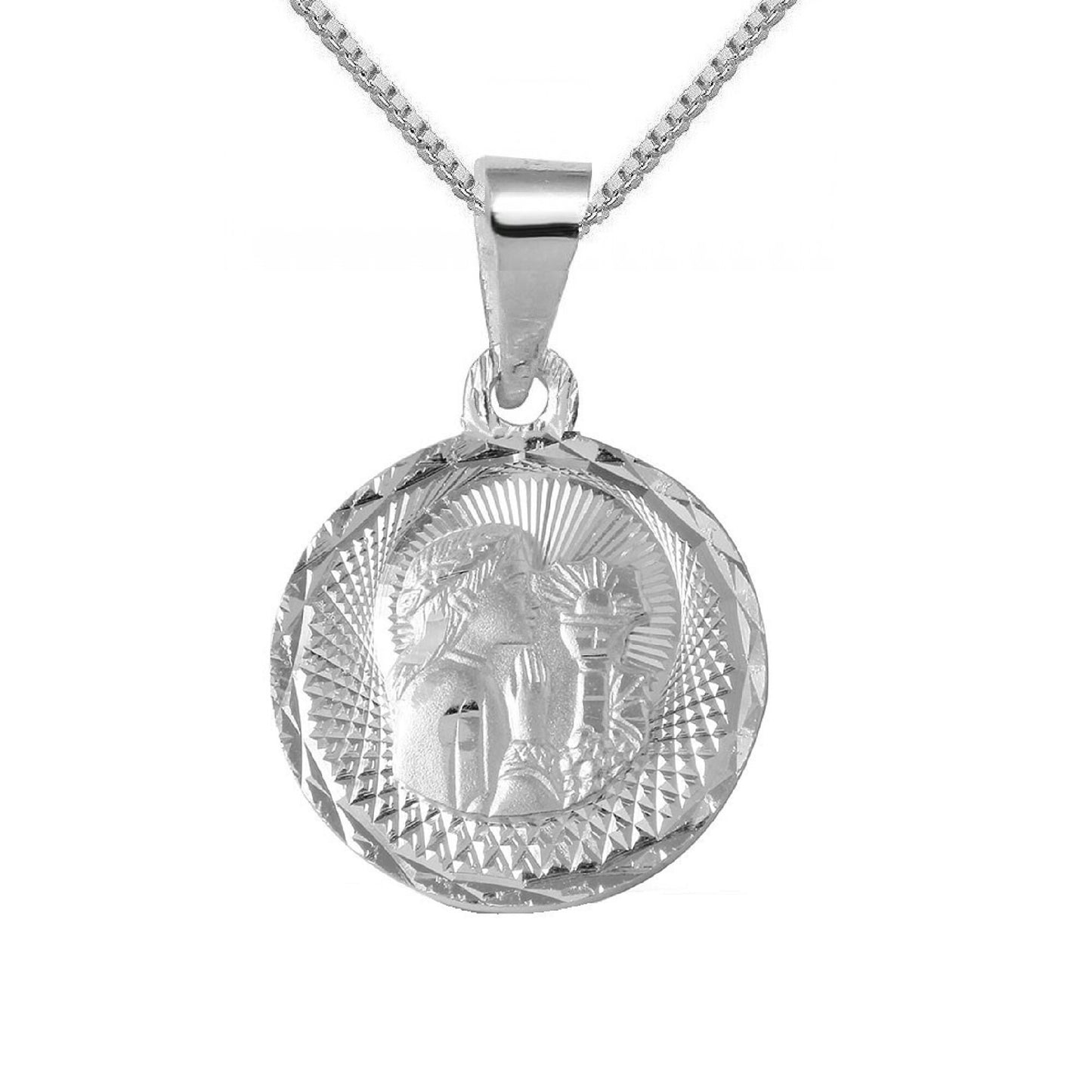 925 Sterling Silver Necklace w/ Communion Round Shaped Pendant Charm