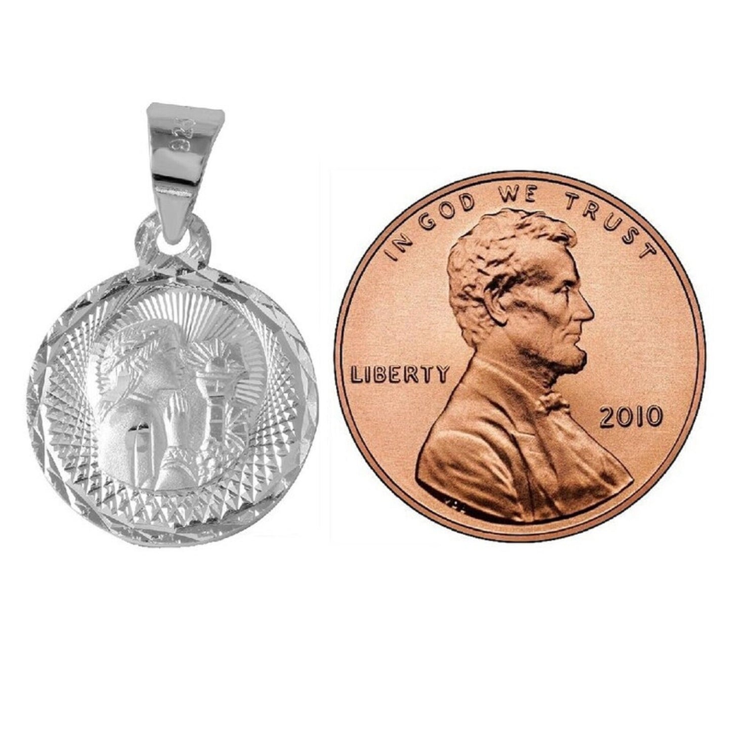 925 Sterling Silver Necklace w/ Communion Round Shaped Pendant Charm