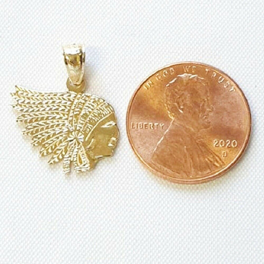 14K Yellow Gold Indian Chief Head Pendant