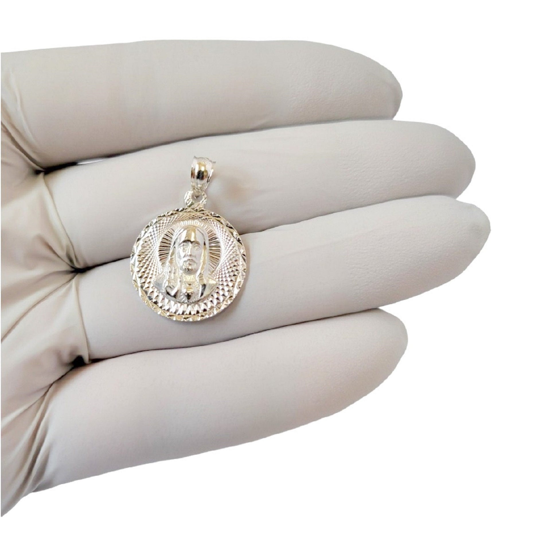 925 Sterling Silver Necklace w/ Jesus Round-Shaped Pendant Charm