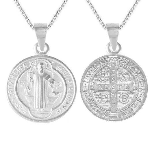 925 Sterling Silver Necklace w/ 2-sided Saint Benedict Pendant Charm