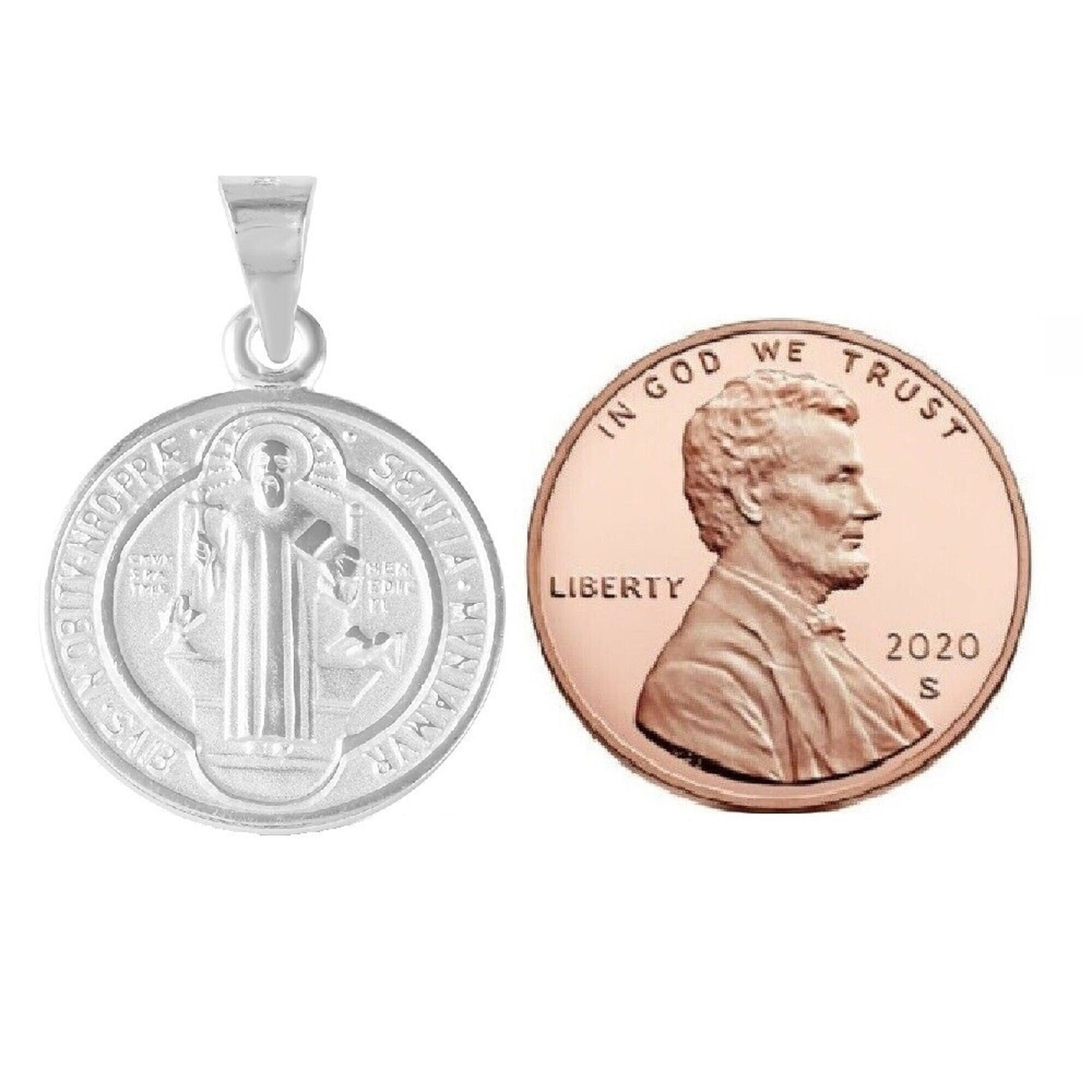 925 Sterling Silver Necklace w/ 2-sided Saint Benedict Pendant Charm