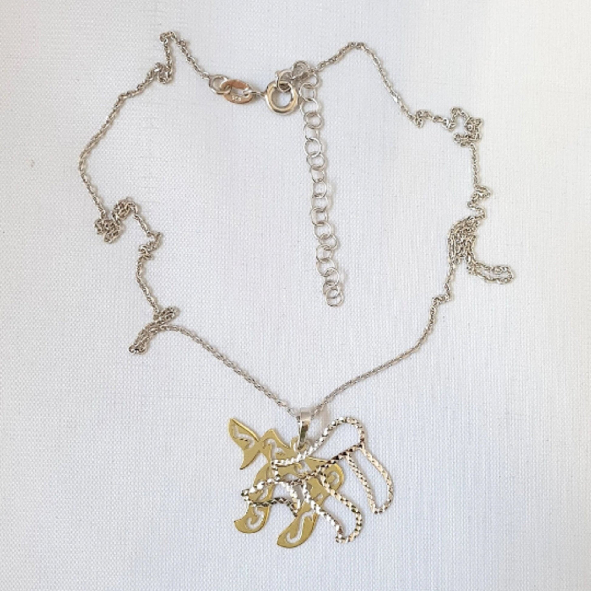 925 Sterling Silver Necklace w/ 2-Tone 2-Pieces Chai Pendant