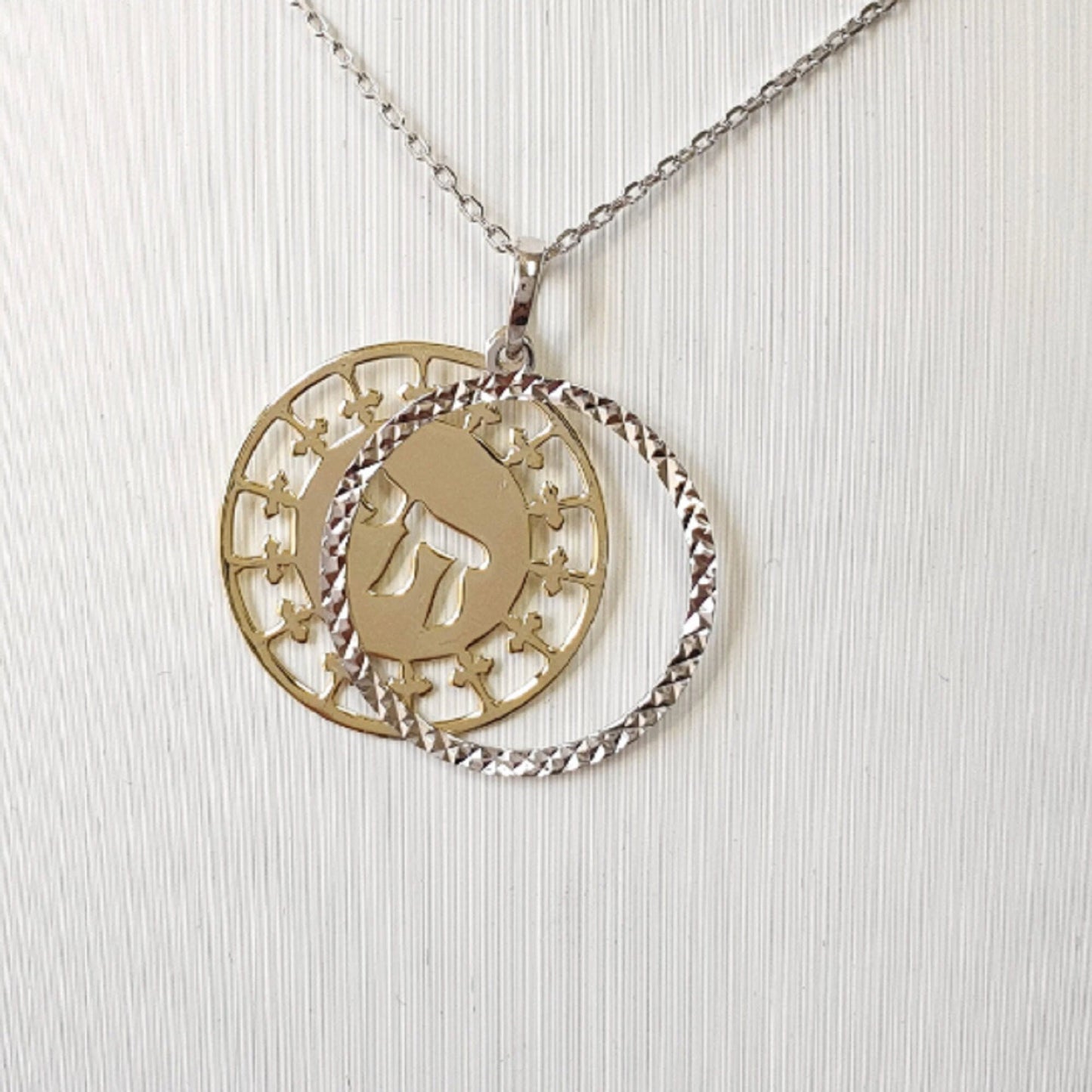 925 Sterling Silver Necklace w/ 2-Tone 2-Pieces Chai Pendant