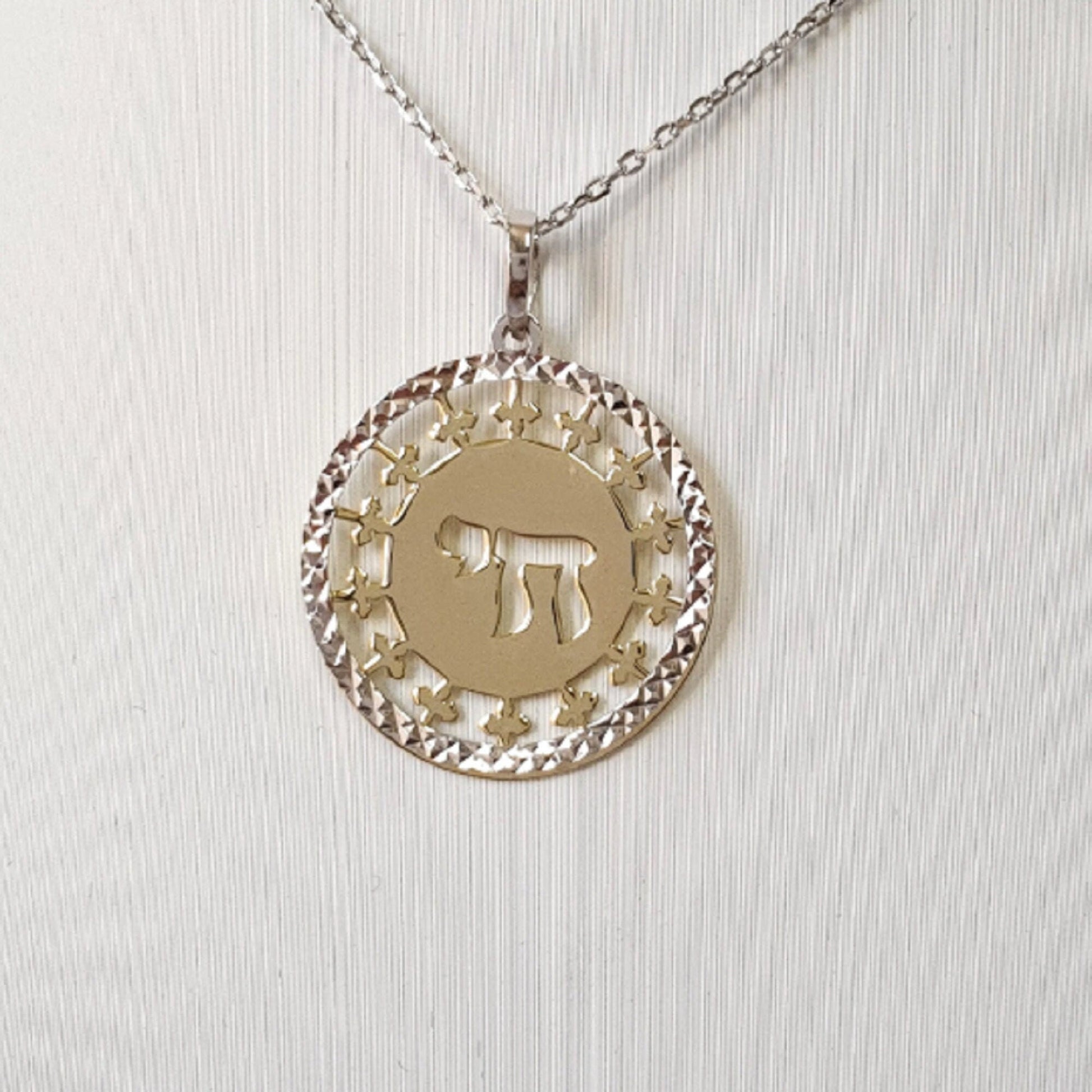 925 Sterling Silver Necklace w/ 2-Tone 2-Pieces Chai Pendant