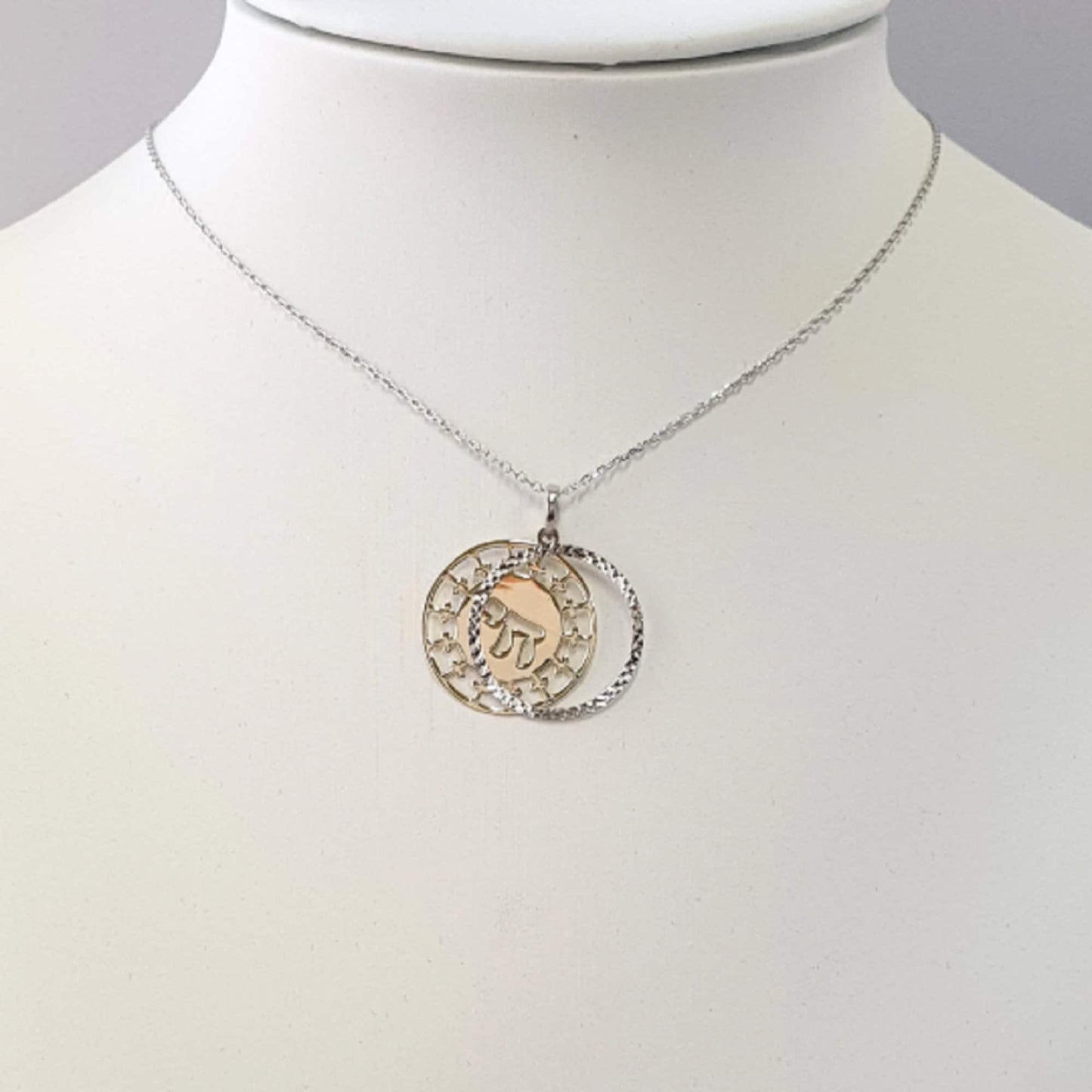 925 Sterling Silver Necklace w/ 2-Tone 2-Pieces Chai Pendant