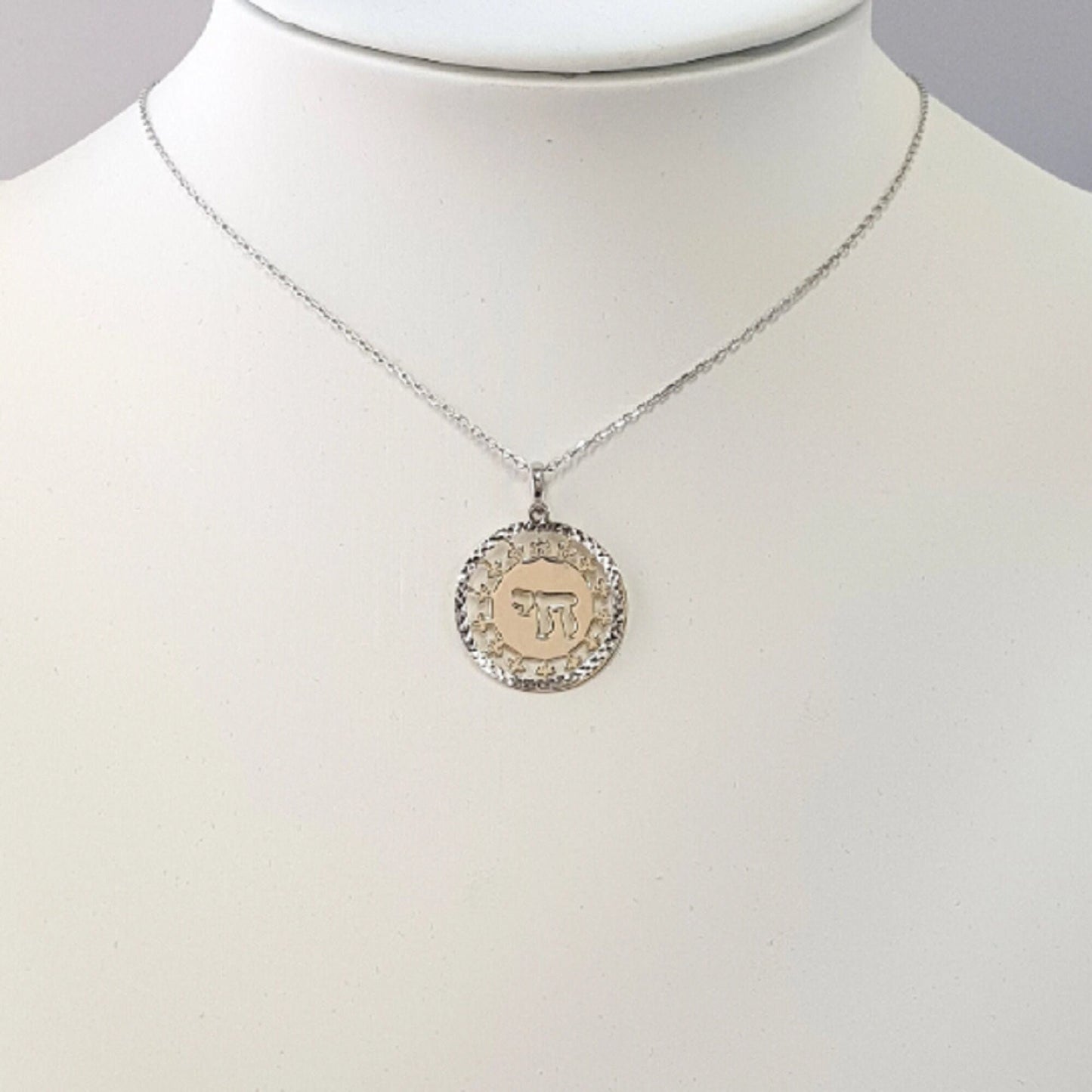 925 Sterling Silver Necklace w/ 2-Tone 2-Pieces Chai Pendant