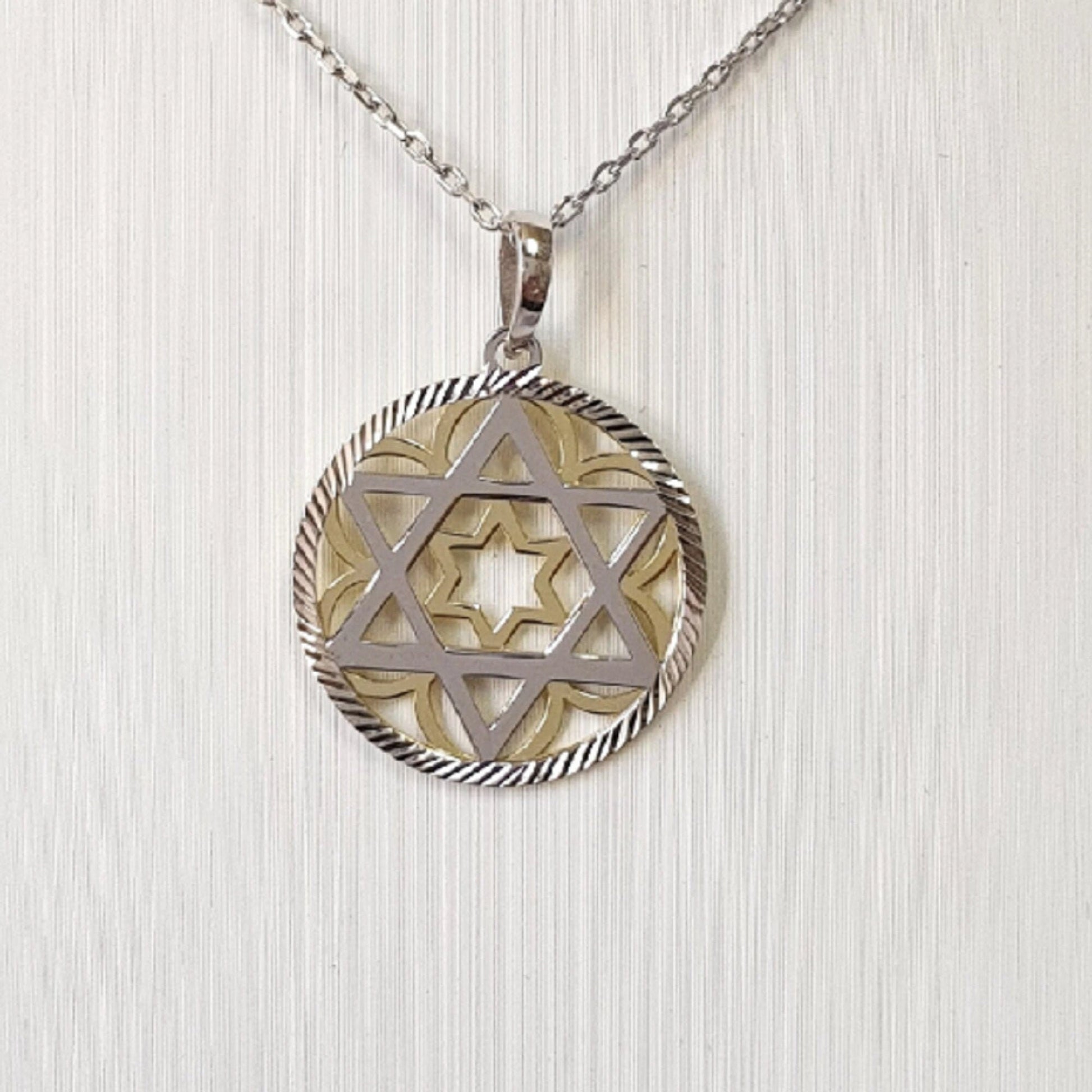 925 Sterling Silver Necklace w/ 2-Tone 2-Pieces Star of David Pendant