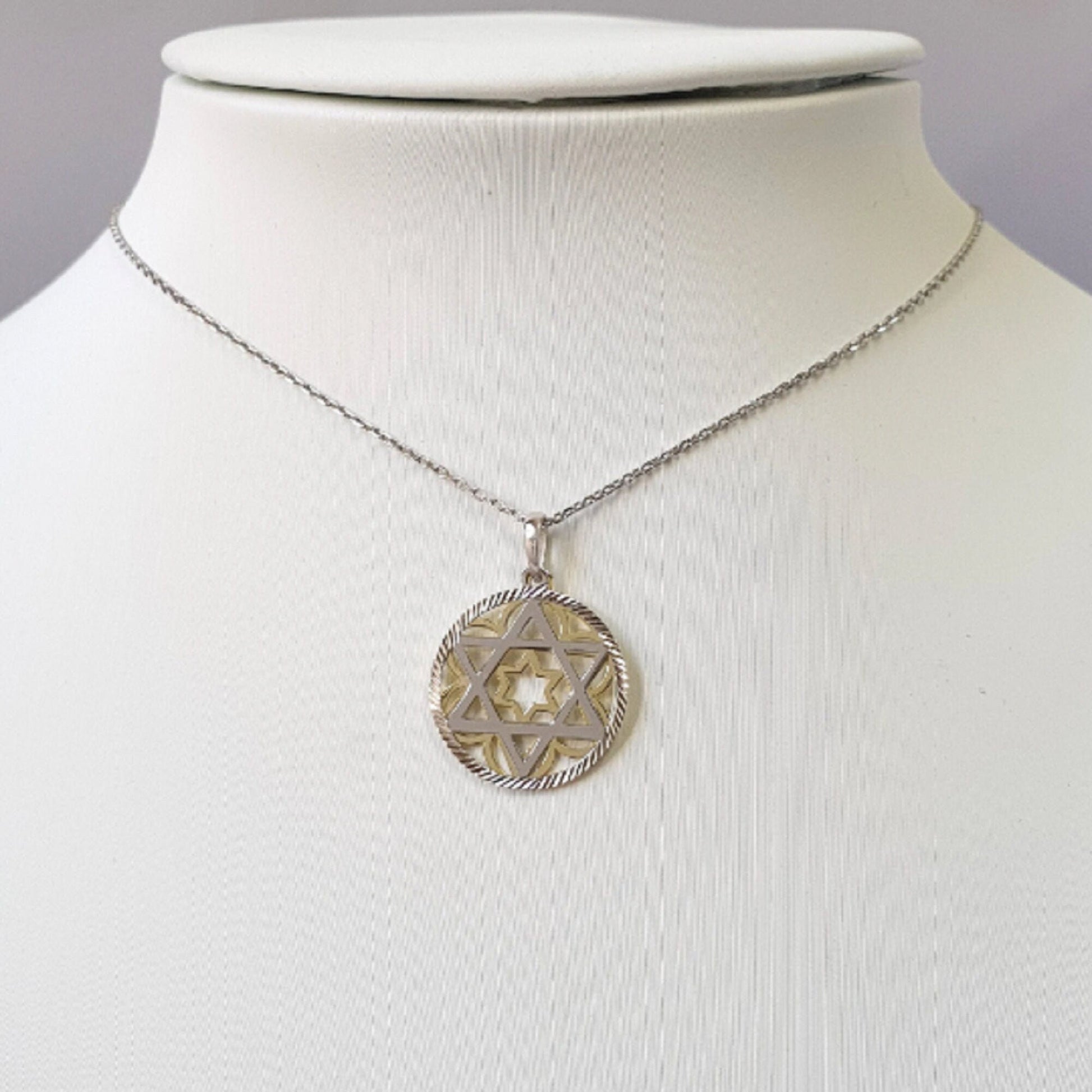 925 Sterling Silver Necklace w/ 2-Tone 2-Pieces Star of David Pendant