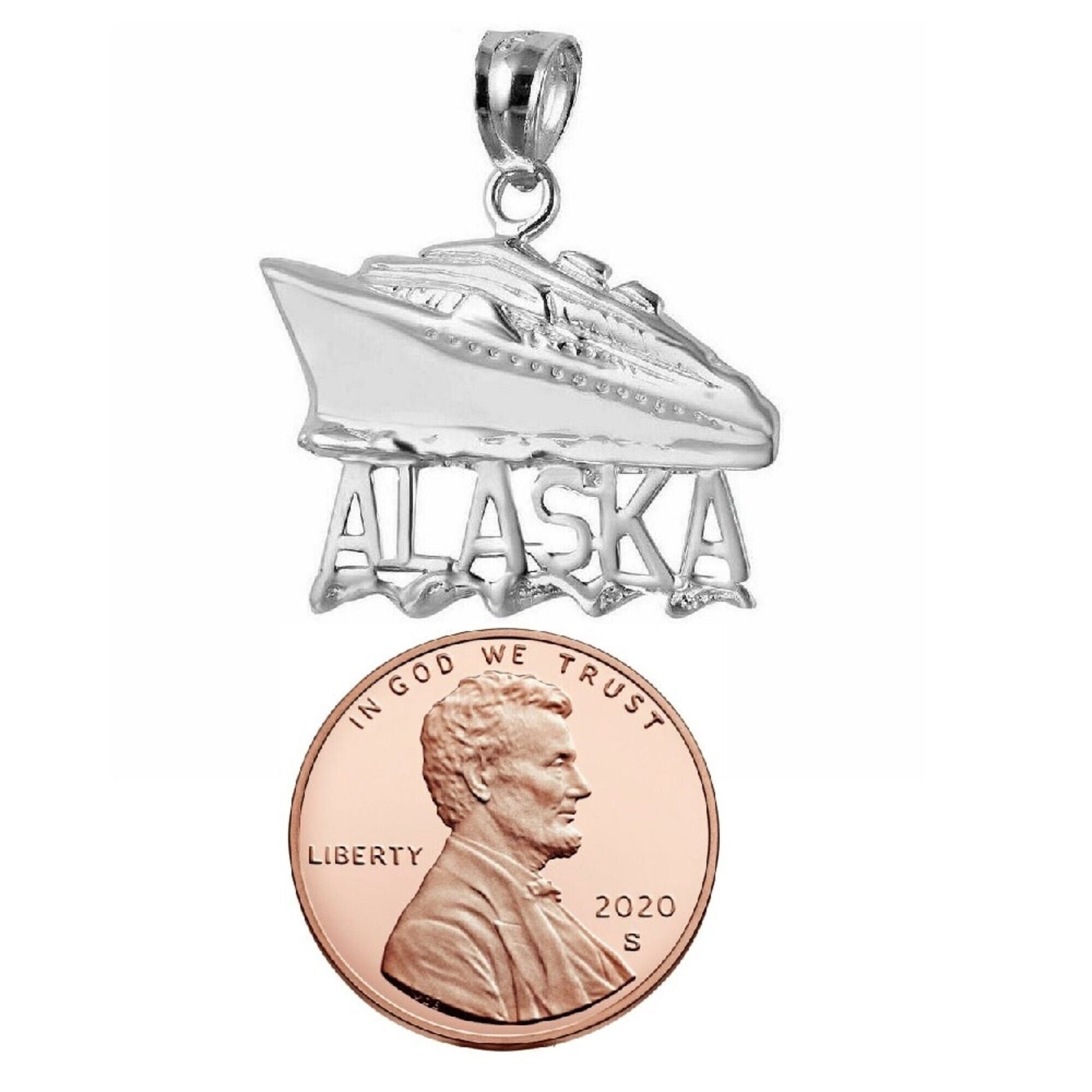 925 Sterling Silver Necklace w/ Alaska Cruise Ship Pendant Charm